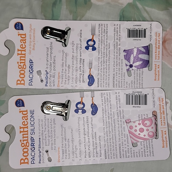 Booginhead pacigrip silicone pink & fabric daisy print purple pacifier holder - Picture 2 of 2